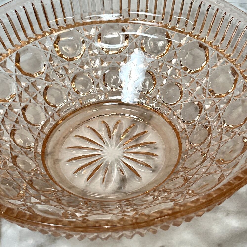 Indiana Glass Windsor Pink Peach Ballad Cane & Button Design Candy Dish & Lid - Picture 11 of 15